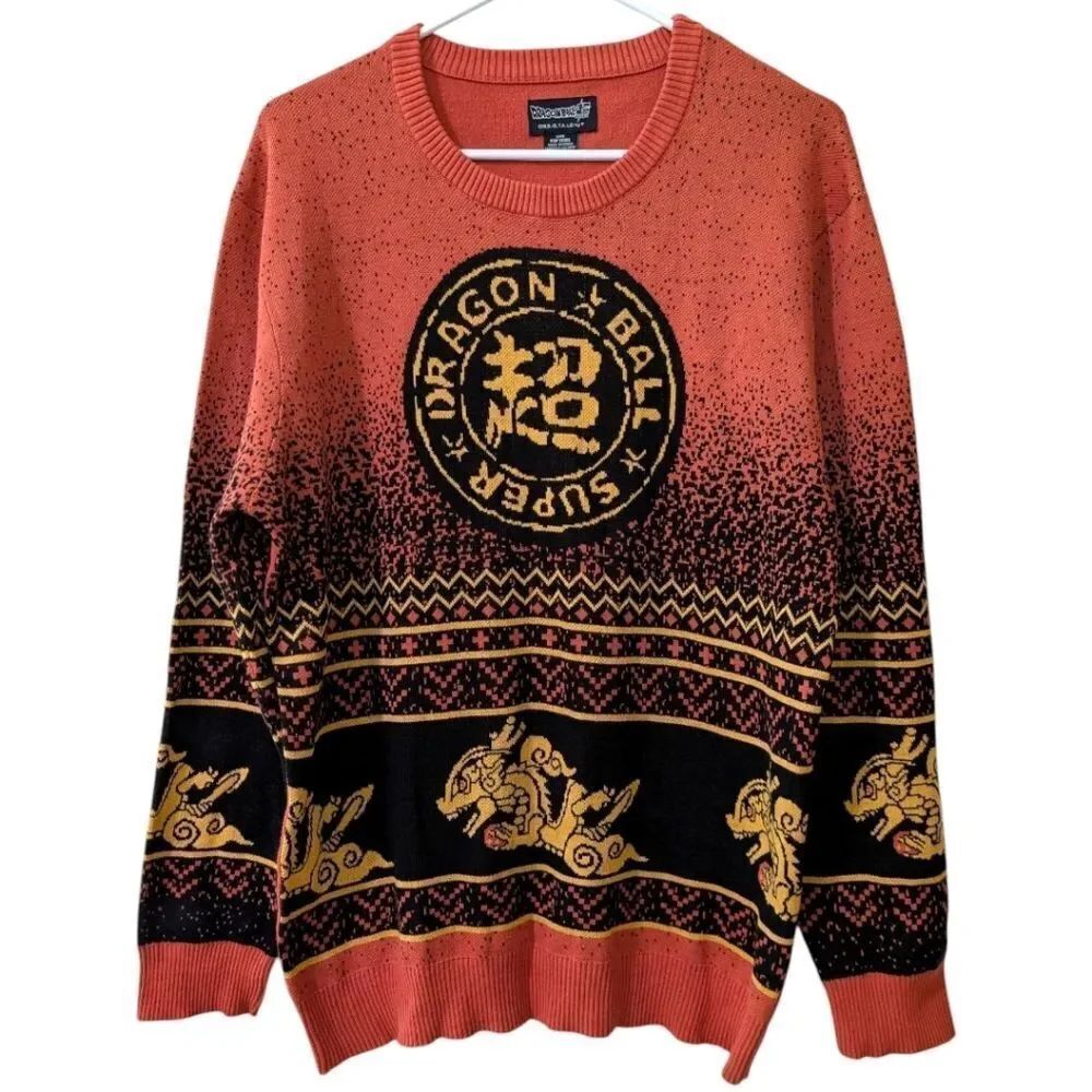 Dragon Ball Super Goku Men's XL Knit Sweater Orange & Black